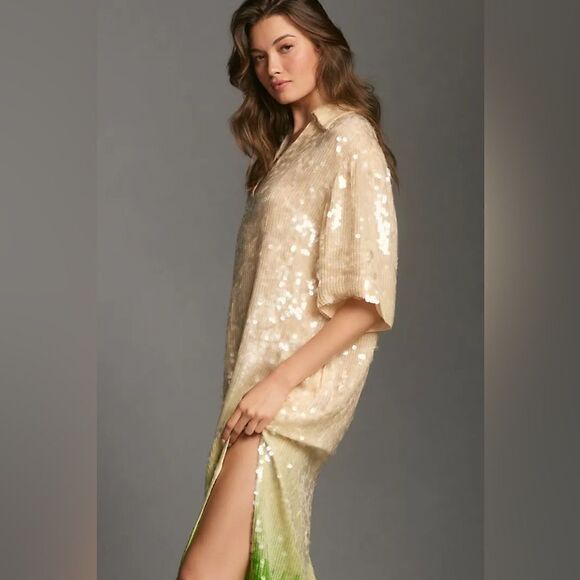 Anthropologie Dhruv Kapoor Short Sleeve Sequin Maxi Dress Small - Picture 2 of 3